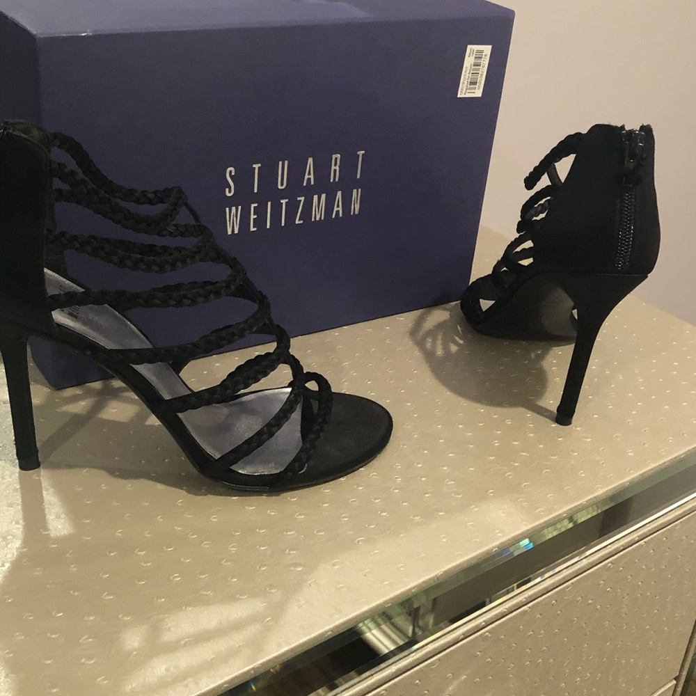 Stuart Weitzman black satin heals